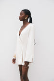 Beige Long Sleeve Mini Wrap Asoka Dress