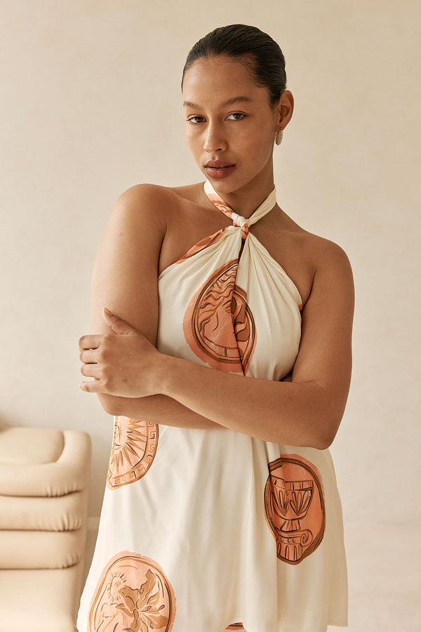 Beige Nomisma Sea Shell Print Twist Halter Rosalee Top