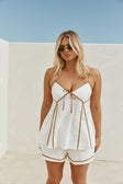 White Linen-Cotton Strappy Flouncy Jayne Top