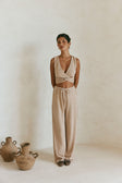 Tan Plunge V Neck Cutout Wrap Crop Sierra Top