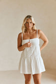 Eli Thin Strap Button Up Mini Dress - White