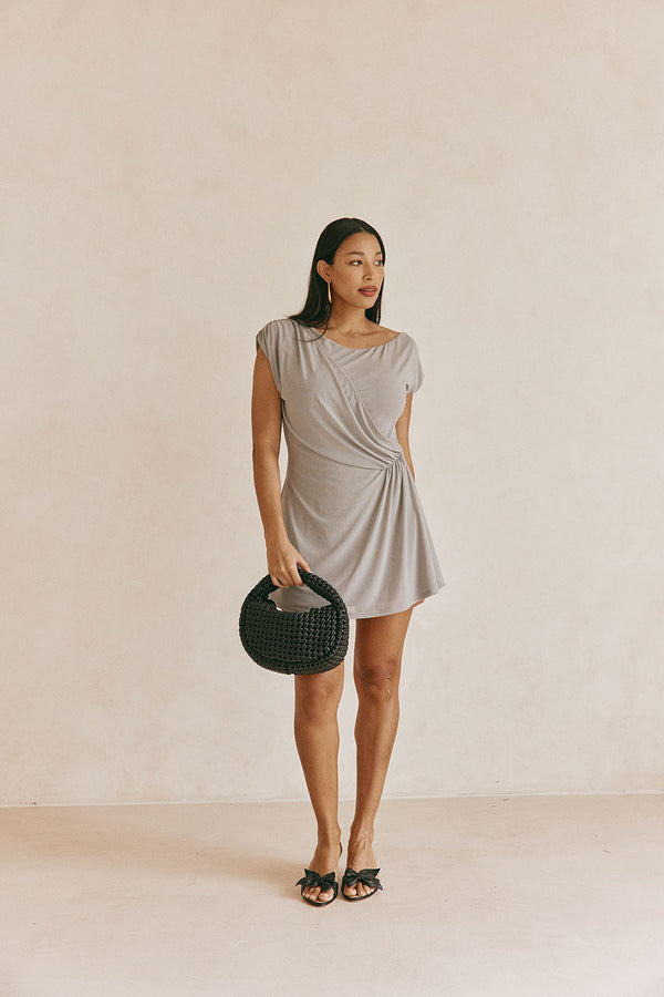 Grey One Shoulder Ruched Mini Dally Dress