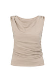 Grey Ribbed Asymmetric Ruched Deni Top