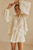 Cream High Waist Drawstring Panelled Huxley Shorts