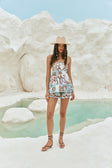Blue Floral Paradesios Print Strapless Playsuit