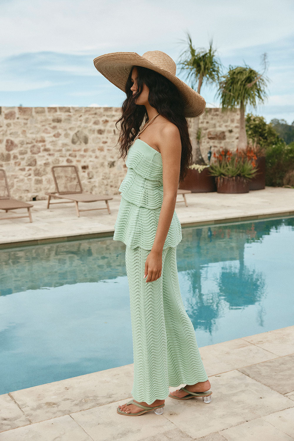 Mint Green Crochet Knit Strapless Panel Kama Top