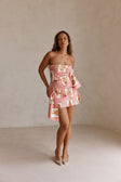 Pink Florero Print Strapless Mini Emilia Dress