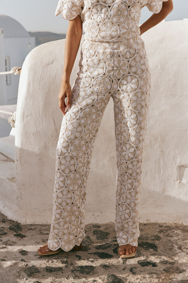 Kalila Crochet Pants - Ivory White Beige