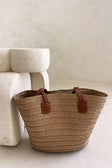 Tan Woven Xena Basket Tote Bag