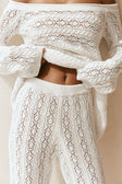 White Crochet Knit High Waist Elastic Cierra Pants