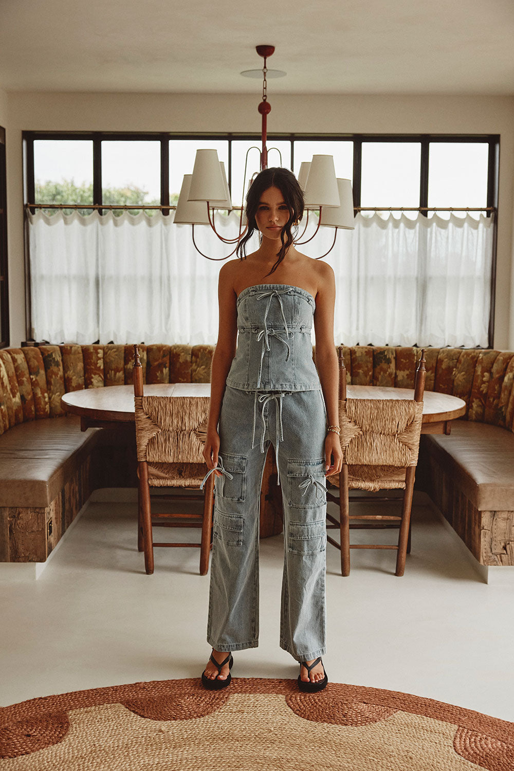 Blue Denim Strapless Tie Fiore Top