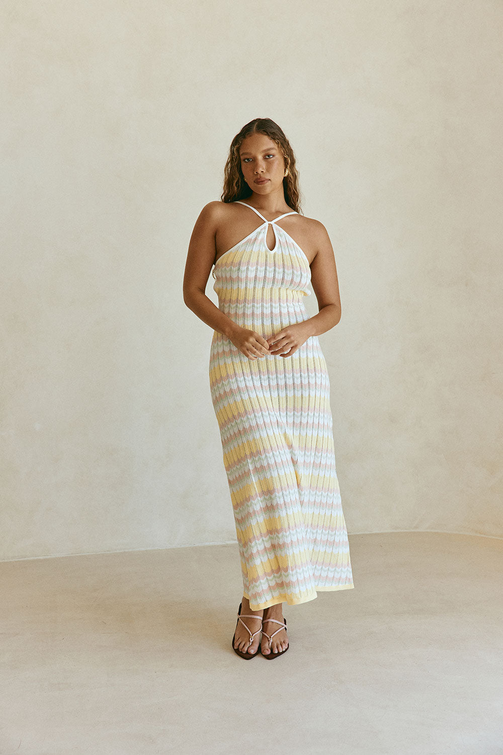 Yellow Stripe Halter Maxi Bexley Dress