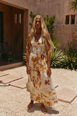 White Agalia Floral Print V Neck Maxi Clover Dress