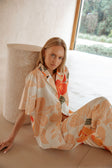 Chey Button Up Collared Top - Petal Scarf,  Pink, White, Orange