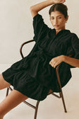 Black Short Sleeve Button Up Collar Luna Top