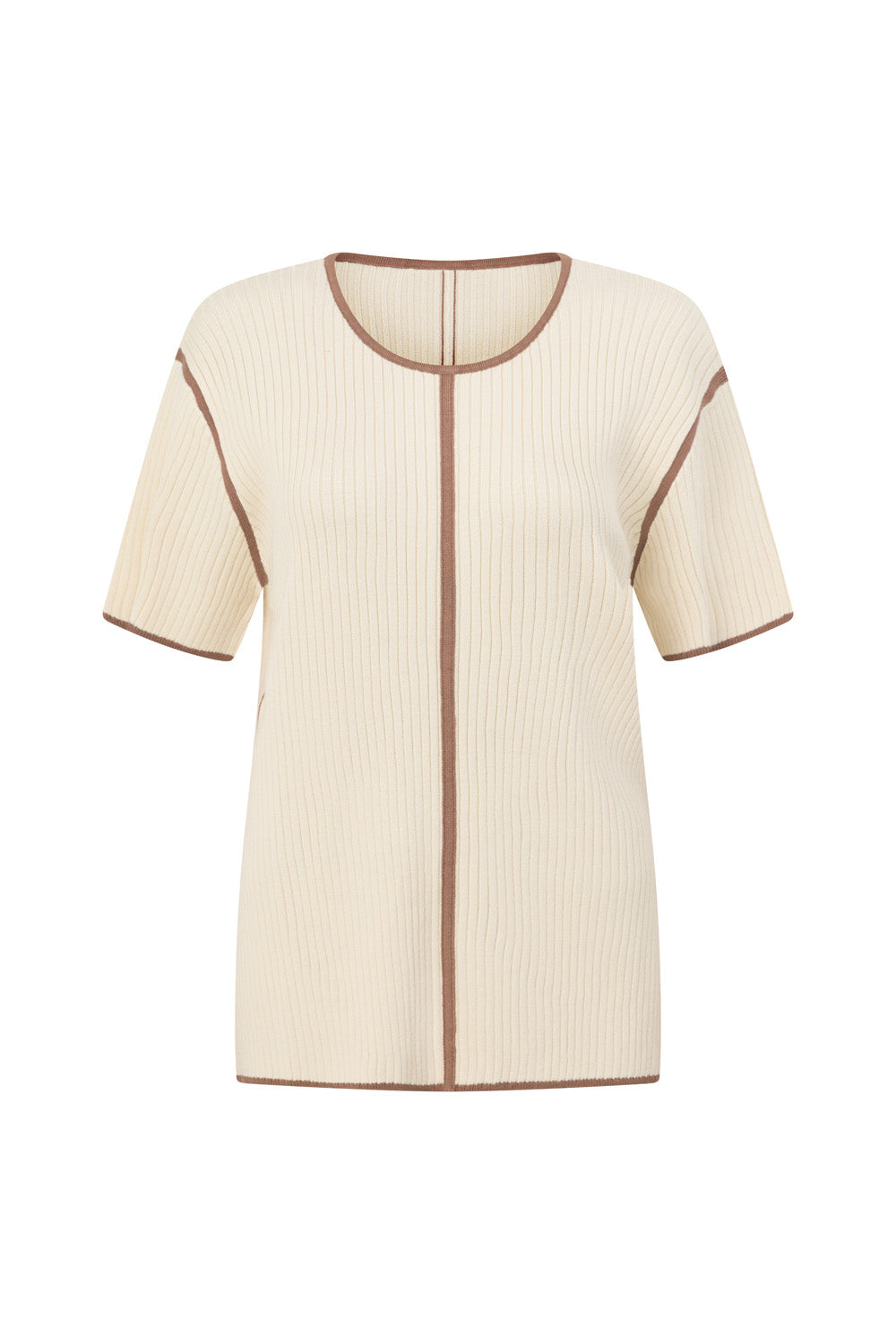 Off White Ribbed Boxy Short Sleeve Cinna Top