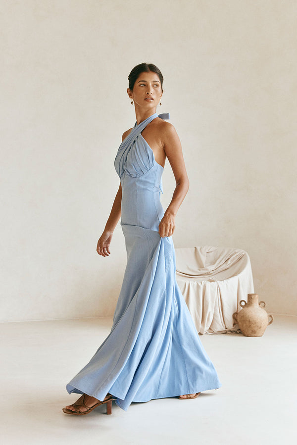 Ginevra Halterneck Maxi Dress - Blue