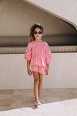 Pink Ruched Puff Sleeve Bikkie Mini Top