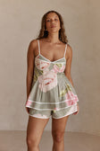 Fiori Green Floral Print Flared Meadow Top