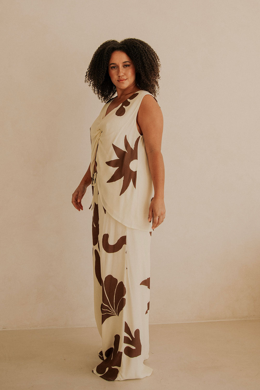 Zana Tie Pants - Galene Print, Brown, Cream