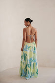 Backless Cutout Maxi Lotte Dress - Blue Green White