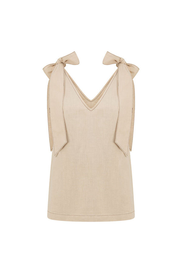 Cream V Neck Bow Elixir Dress