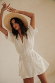 White V Neck Ruched Tie Mini Chiva Dress