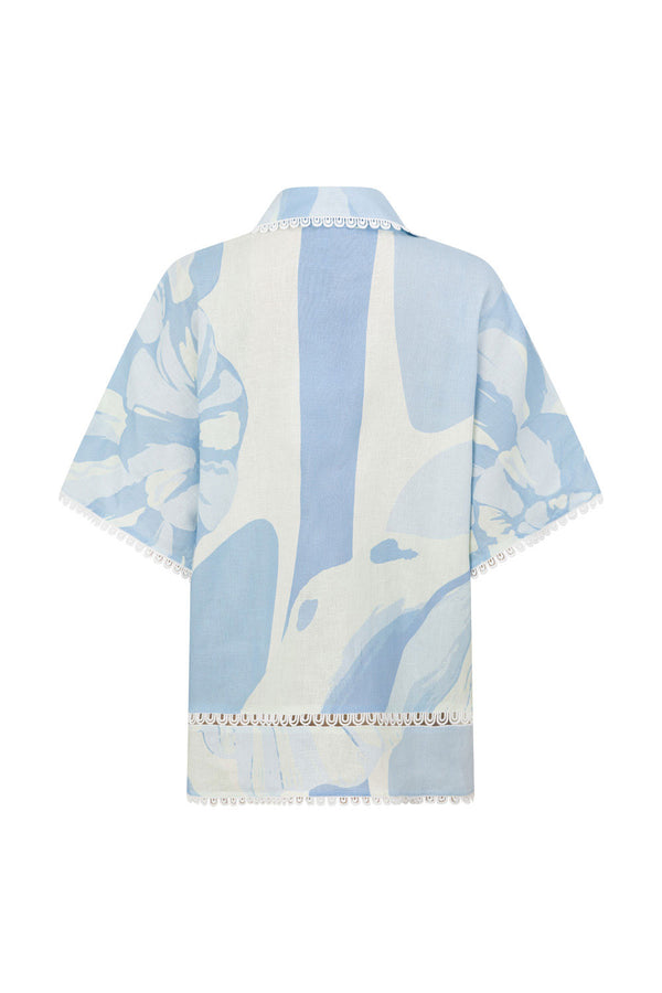 Blue Short Sleeve Button Up Collar Isabella Shirt