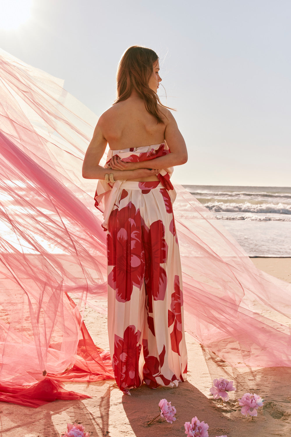 Pink Sole Rosa Print High Waist Pleated Antalya Pants