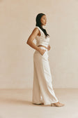 Beige Asymmetric Waist Straight Leg Azul Trouser Pants