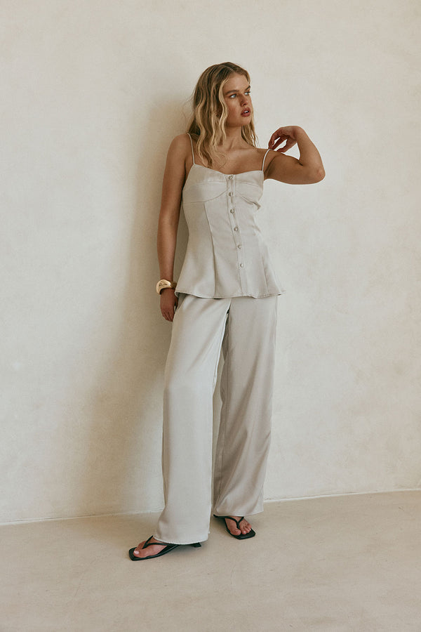 Grey Silky High Waist Relax Lyla Pants