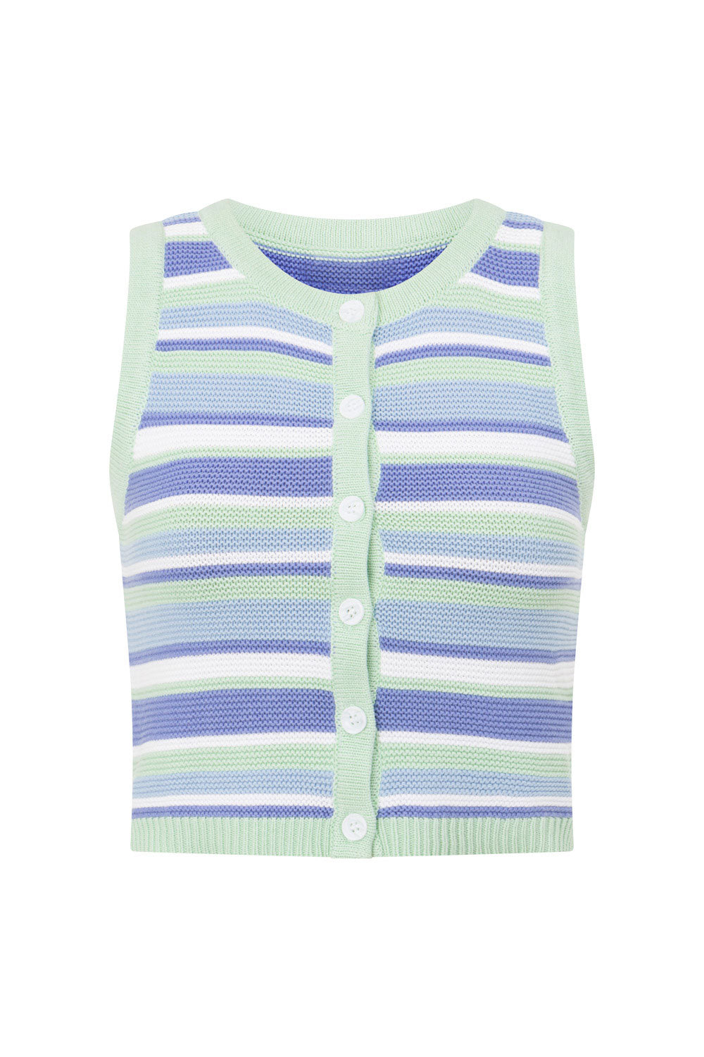 Aero Button Up Knit Stripe Top - Blue, White & Green