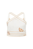 Paradise Halterneck Embroidered Cove Crop Top - Serenita, White, Beige, Pink