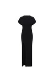 Black High Neck Short Sleeve Split Maxi Gemini Dress