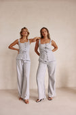 Blue High Waist Tie Khaleesi Trouser Pants
