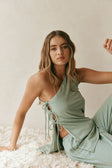 Sage Green One-Shoulder Side Tie Zen Top