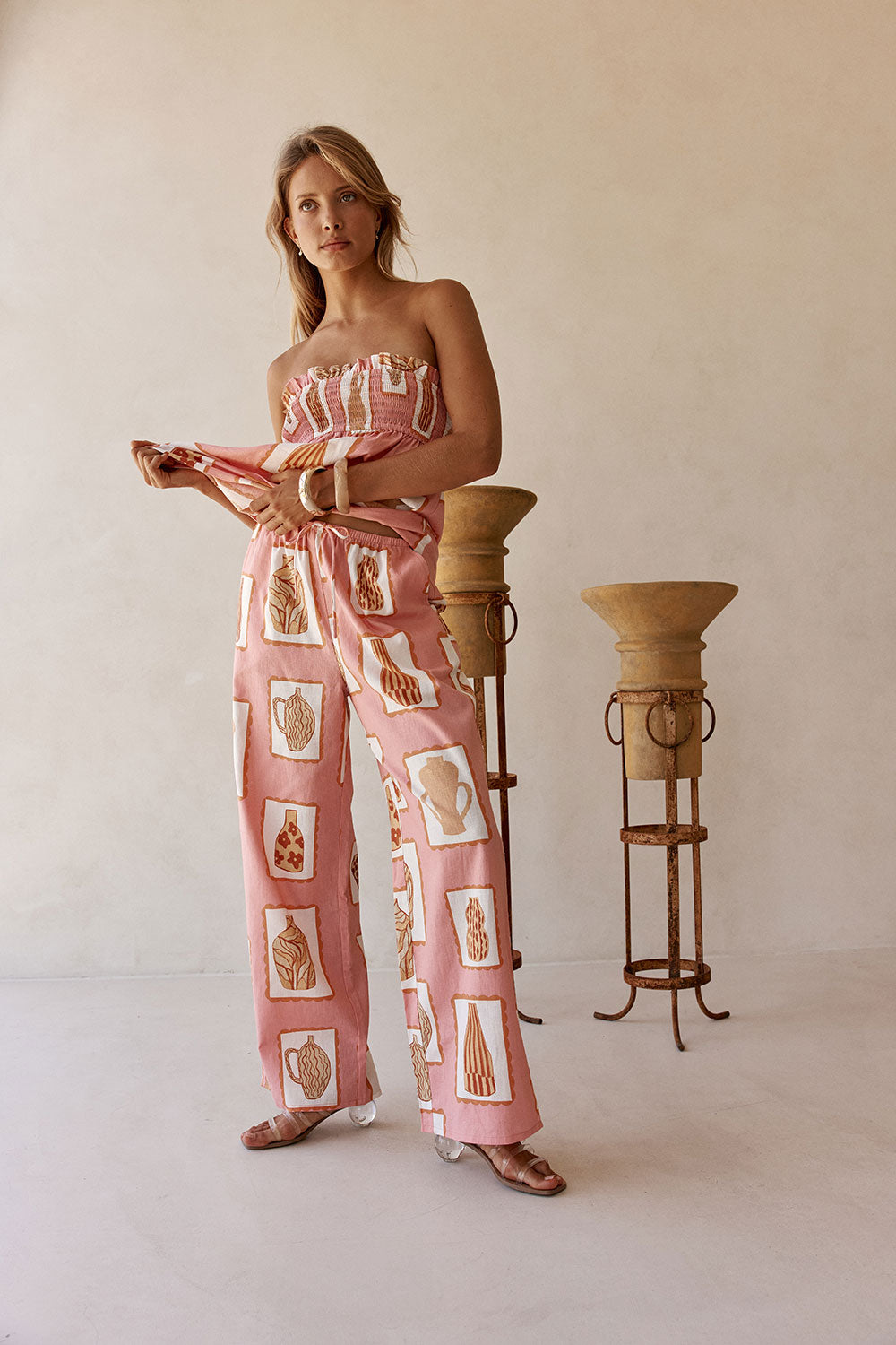 Pink Florero Print Elastic Drawstring Lucia Pants