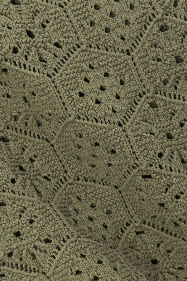 Khaki Green Crochet Knit Button Up Umiko Top