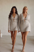 Stone Grey Long Sleeve Cut Out Mini Ivy Dress