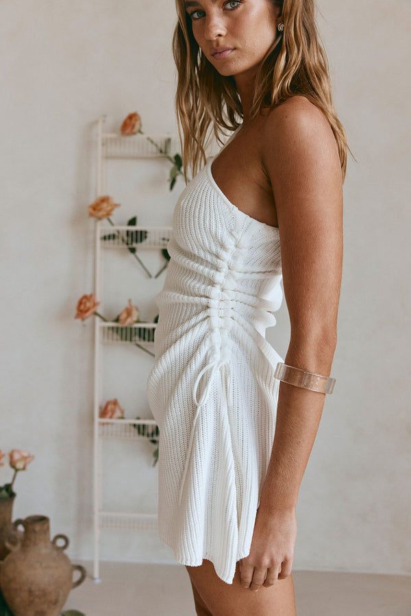 Bridal White One Shoulder Ruched Mini Rosalie Dress