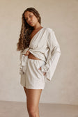 Beige and Black Pintstripe Tie Lyla Shorts