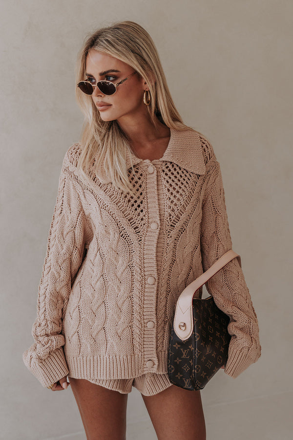 Tan Knit Elastic High Waist Addison Shorts