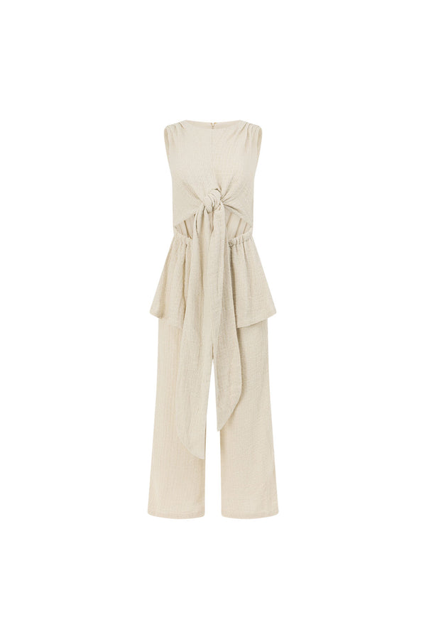Beige Cut Out Tie Maia Jumpsuit