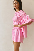 Pink Elastic Drawstring Akel Shorts