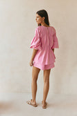 Pink Ruched Puff Sleeve Akel Top