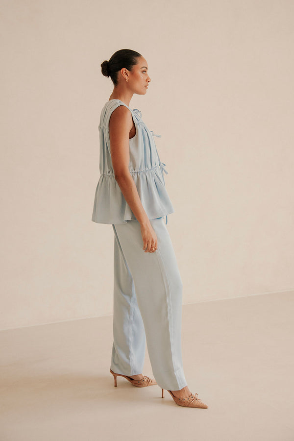 Blue Elastic Drawstring Pocket Juliette Pants