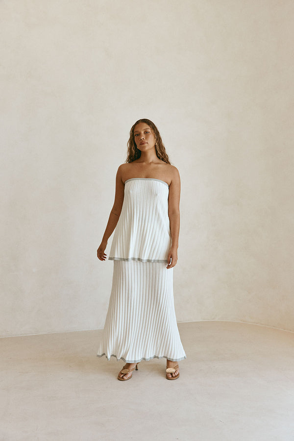 White Woven Ribbed Strapless Winnie Top