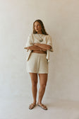 Beige Woven Knit Elastic Trisha Shorts