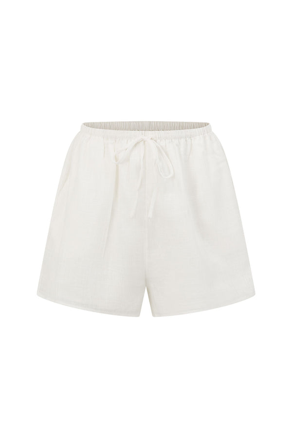 White Cheesecloth Elastic Drawstring Rita Shorts
