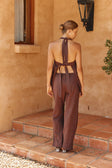 Chocolate Brown Elastic Drawstring Elara Pants